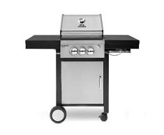 2-Brenner Gasgrill Barney Deluxe mit Infrarot Keramikbrenner, BBQ Grillwagen mit klappbaren Seitenteilen, Edelstahl-Gehäuse, Gusseisen-Grillrost, Deckelthermometer, Abdeckhaube