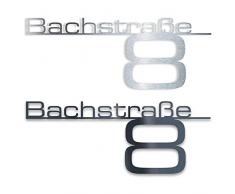 Metzler Design Hausnummernschild Türschild Namensplakette aus Edelstahl - mit Wunsch-Schriftzug Straßenname Hausnummer oder Name - Firmen-Schild - Anthrazit RAL 7016 - Edelstahl poliert (380 mm)