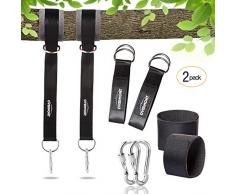 Overmont 1 Paar Schaukel Befestigung Hängematte Befestigung Schaukel Aufhängung Gurt Kit mit 2 D-Haken Karabiner und 2 Baumschutz Polyester Max 550KG