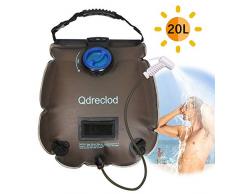 Qdreclod Campingdusche Solardusche Tasche, 20L Tragbare Solar Gartendusche Outdoor Warmwasser Dusche Reisedusche mit Thermometer, EIN/aus schaltbarem Duschkopf, Kapazitätsmarkierung