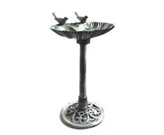 Bada Bing Stand Vogeltränke Aus Kunststoff In Grau Metall-Optik Bebürstet Höhe Ca. 80 cm Mit Zwei Vögel Stehend Mit Bodenheringe Für Einen Sicheren Stand Wasserschale Tränke Garten Deko 59