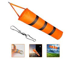 EMAGEREN Windsäcke Wetterfest Windturbine Orange Windsack mit reflektierenden Streifen Windsocke Wetterfahne Windsock mit Karabiner Befestigung für Windmessungen im Freien, Ø20cm, Länge: 81cm
