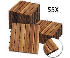 Hengda Holzfliesen 55-er Kachel Set,5m², geeignet als Terrassenfliesen und Balkonfliesen, aus Akazien Holz, 30x30 cm, für Garten Terrasse Balkon