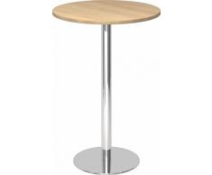 Bümö® Stehtisch mit Chromsäule | Bartisch | hochwertiger Bistrotisch | Säulentisch in 2 Formen und 7 Dekoren (Platte: rund-Ø 80cm, Eiche)