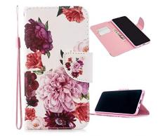 Miagon Full Body Cover Hülle für Huawei P30 Pro,Bunt Muster Design PU Leder Handyhülle Klapphülle Schutzhülle mit Karten Steckfächern Standfunktion,Pfingstrose Blume