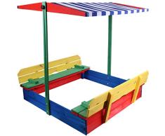 Sandkasten mit Sitzbank und Dach, bunt