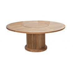 Ploß Gartentisch rund 160 cm für 7-8 Personen - Teakholztisch mit Drehteller 90 cm rund - Terrassentisch aus hochwertigem Teakholz - Garten-Esstisch Braun mit polierter Oberfläche