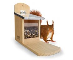 Wildlife Friend | Eichhörnchen Futterhaus aus Kiefernholz & Zink-Dach, wetterfest, unbehandelt, Futterstation Eichhörnchenhaus zum Eichhörnchen füttern, Eichhörnchenfutterhaus