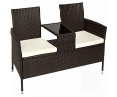 TecTake Sitzbank mit Tisch Poly Rattan Gartenbank Gartensofa inkl. Sitzkissen - Diverse Farben - (Schwarz-Braun | Nr. 401548)