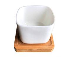 HilMe Blumentopf, Keramik-Tablett für Sukkulenten mit Ablaufloch, rund/quadratisch, Bambus-Behälter für Schreibtisch, Büro, Fensterbank, Küche, Theke, Dekor, nicht null, Wie abgebildet, 2