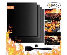 BMOK BBQ Grillmatte (4er Set): Zum Grillen/Backen| wiederverwendbar| Holzkohlegrill, Gasgrill, Elektrogrill | Teflon antihaft| Backmatte für Backofen| 0,3mm extra dick je 40x33cm bis 260°C