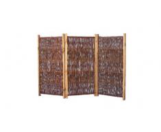 Mobiler Paravent für Garten im Maß 180 x 120 cm ( Breite x Höhe ) - dreiteilig mit einer Flügelbreite von ca 60 cm - aus geölten und geflochtenen Weidenruten auf einem gebeizten Kiefernholzrahmen