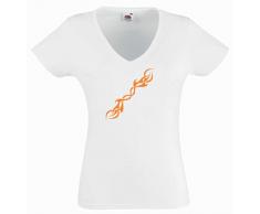 Black Dragon - T-Shirt Damen V-Ausschnitt Weiss feuerlanze XL