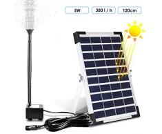 MVPower Wasserpumpe Solarpumpe Solar Teichpumpe Solarteichpumpe Gartenpumpe Springbrunnen für Gartenteiche, 5W 380L/H