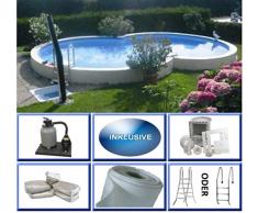 Summer Fun Stahlwandbecken Set Kreta Exklusiv achtform 3,20m x 5,25m x 1,50m Folie 0,6mm Super Komplettset Pool Achtformpool / 320 x 525 x 150 cm Stahlwandpool