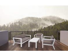 DEGAMO Alu Loungeset GOA 4-teilig Weiss mit Polstern taupefarben, wetterfest