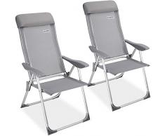 Casaria 2er Set Gartenstuhl Hochlehner Alu 7-Fach Verstellbar Armlehnen Atmungsaktiv Klappstuhl Campingstuhl Grau