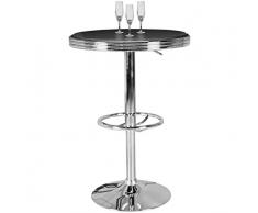 FineBuy American Diner Bartisch King rund Ø 60 cm Aluminium Kunstlederbezug | Retro Stehtisch USA Schwarz/Silber | Robuster Bistrotisch 50er Jahre | Partytisch mit Untergestell aus verchromtem Alu