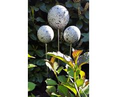 garten-wohnambiente Rosenkugel 3er Set 20-15-10 cm Edelstahl Granit weiß Dekokugel mit Stab 80 cm