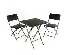 Nexos 3er Set Garnitur Tischset mit 2 Stühlen 1 Tisch Balkonset in Rattan-Optik Schwarz Bistroset klappbar Garten Terrasse Balkon Kunststoff Metallgestell Robust Wetterfest Stabil Pflegeleicht