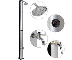 Arebos Solardusche 37 L | 199 cm | Regulierbare Wassertemperatur bis 60° | Mit Fußdusche und Thermometer | Schwenkbarer Duschkopf