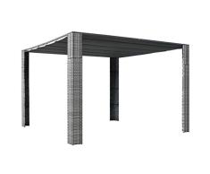 mewmewcat Pavillon Partyzelt Garten Pavillon mit Dach Schiebedach Wasserfest Poly Rattan 300×300×200 cm Grau Anthrazit