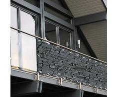 Balkon Sichtschutz PVC | 90x600 cm | Extra Blickdicht | Wetterfest | mit UV-Schutz | Deko für Balkongeländer | 6 Farben & Designs (Schiefer)