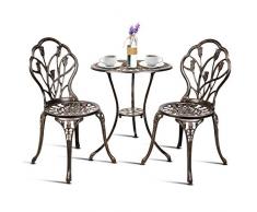 DREAMADE Balkonset 3 teilig, Gartenset Bistroset aus Aluminiumguss, Bistrotisch mit 2 Stühle, Garten Sitzgruppe Gartenmöbel, Gartenmöbel antik für Balkon Garten Terrrase (Blumen)