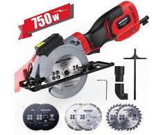 Handkreissäge, Meterk 750W 3500U Mini Kreissäge mit 6 Sägeblättern, Laserführung, zum Schneiden von Holz, Weichmetall, Fliesen und Kunststoff