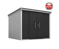 GFP Gerätehaus Manuel 2525 aus Metall, 256x256x212cm - formstabil und witterungsbeständig - Verschiedene Größen, Premium Qualität Geräteschuppen, Schuppen & Gartenhaus mit Schiebetür und Flachdach