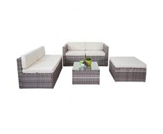 Mendler Poly-Rattan-Garnitur HWC-D24, Garten-/Lounge-Set Sofa ~ grau, Polster Creme ohne Deko-Kissen