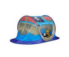 Relaxdays Spielzelt Piratenschiff für Jungen, Pop Up Kinderzelt für Innen & Outdoor, Piratenzelt HxBxT 68x170x85cm, blau