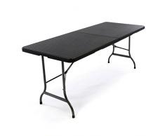 Nexos GM34524 Partytisch Klapptisch Gartentisch Rattan-Optik 180 x 75 cm stabil Esstisch Buffettisch Tragegriff bis 170 kg Metallgestell weiß braun Farbe wählbar (Schwarz)