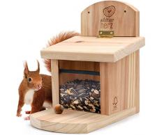 wildtier herz | Eichhörnchen Futterhaus aus verschraubtem Massiv-Holz, wetterfest, Futterstation zum Eichhörnchen füttern, Eichhörnchenfutterhaus