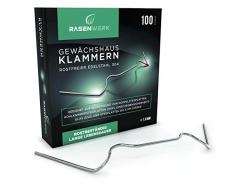 RASENWERK® - Gewächshaus Klammern in rostfreiem 304 Edelstahl – Sturmfeste Gewächshausklemmen mit hoher Spannkraft – Kompatibel mit Allen gängigen Gewächshausplatten – Gewächshaus Zubehör - 100 Stück