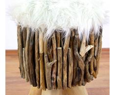 Java Massivholzhocker aus Teakholz und Kunstfell | Hocker aus Massivholz | Hocker der Marke Asia Wohnstudio | Massivholzhocker | Sitzhocker (Hocker mit Kunstfell)