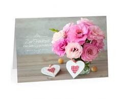 Große Glückwunschkarte zur Hochzeit XXL (A4) Blumenstrauß Rosa/mit Umschlag/Edle Design Klappkarte/Hochzeitskarte/Glückwunsch/Ehepaar/Extra Groß/Vintage Romantisch/Edle Maxi Gruß-Karte