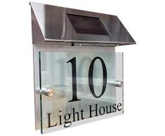 Modernes Hausnummernschild, Acrylglas-Aluminium-Effekt, solarbetriebene Leuchte