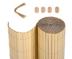 SONGMICS PVC Sichtschutzmatte, 4 x 0,9 m (L x B), Balkonverkleidung, Sichtschutzzaun, Balkonumrandung, Blende mit verstärkten Lamellen, Garten, Balkon, Terrasse, Outdoor, Bambus GPF094M