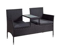 ArtLife Polyrattan Gartenbank Monaco | 2er Sitzbank mit integriertem Tisch schwarz | dunkelgraue Bezüge | Sitzgruppe Terrassenmöbel Balkonmöbel