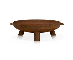 Feuerschale Daytona Stahl in Rostoptik - Feuerstelle für Draußen: Terrasse Garten Balkon - Runde Design-Schale mit Griffen & 3 Füßen, Rost-Look, Patina