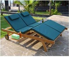 Teako Design Gartenliege Cuneo Teak Doppelliege mit Auflagen unbehandeltes Massivholz Wetterfest Teakholz verstellbar