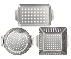 Heimwert Hochwertiges Premium Edelstahl Grillkorb 3er Set - Die hochrobusten und universell einsetzbaren Grillschalen - Das Original