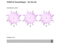 SUNPLAY Sonnenfänger - Sonnenblumen Set - 3x Lila - Ø 20 cm Durchmesser + Schwingstäbe