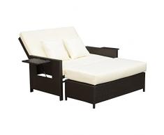 Outsunny Polyrattan Lounge-Sofa Gartensofa Gartenliege 2-Sitzer mit Kissen Hocker Braun