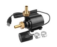 TSSS 500L/H Außengewinde USB Wasserpumpe 4W Bürstenlosen Unterwasserpumpe Brunnenpumpe mit 2 Messing düsen,150cm Stromkabel Aquariumpumpe Wasser Kreiselpumpe Umwälzpumpe