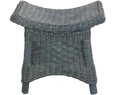 Fußhocker mit geschwungener Ablage, Stabiler Sitzhocker / Schemel / Hocker aus echtem Rattan (Blau)