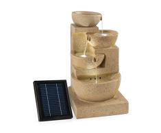 Blumfeldt Korinth Zierbrunnen - Gartenbrunnen, stimmungsvolles Wasserspiel, Solarbetrieb, 3 Watt Solar LED, Pumpe, 4 Etagen, 250 l/h Wasserfluss, Innen- oder Außenbereich, Sandsteinoptik