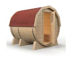 ISIDOR Fasssauna M1 Premium 2,46m, mit Espe-Saunaholz bei allen Innensitzbänken (schwarze Dachschindeln) (rote Dachschindeln)