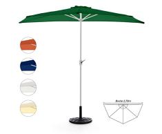 Nexos GM35095_SL Komplett-Set Sonnenschirm Grün Halb-Schirm Balkonschirm Wandschirm halbrund 2,70m mit passendem Schirmständer und Schirmschutzhülle, 270 x 140 x 235 cm